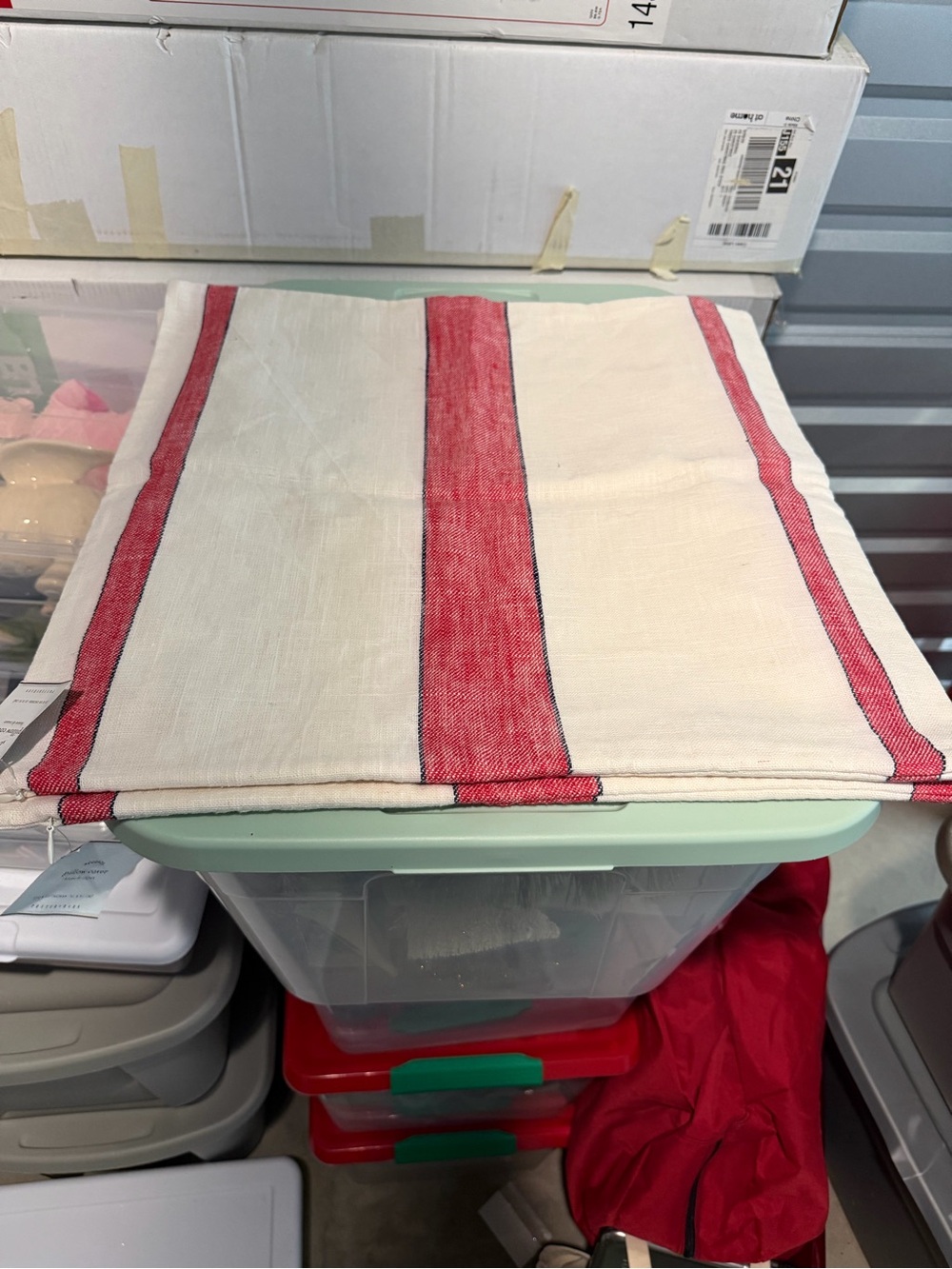 Pottery Barn Bodie Striped Red & Cream Accent Pillow Cover 20” Square (set of 2)